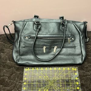 LS black leather tote